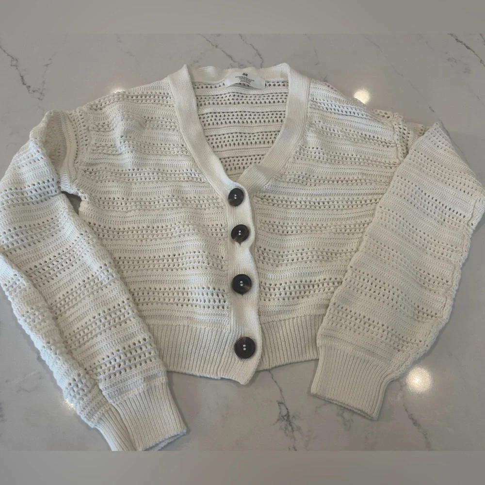 NWOT H&M Cream Cropped Sweater with V-Neck and Long Sleeves
